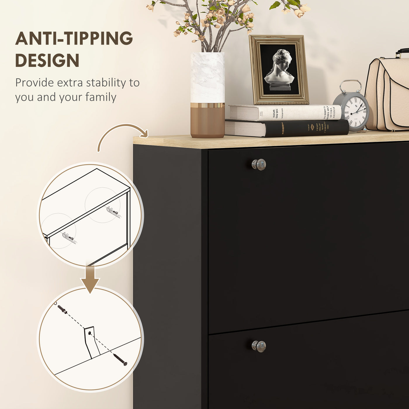 Shoe Storage with 3 Flip Drawers and Adjustable Shelves, Entryway Shoe Storage Cabinet for 24 Pairs of Shoes, Black