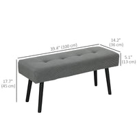 39" Upholstered Ottoman Bench, Corduroy Entryway Bedroom Bench with Padded Seat and Steel Legs for Bedroom, Grey