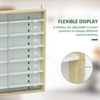 7-Tier Display Cabinet, Shot Glass Display Case, Glass Curio Cabinet with 2 Glass Doors, Oak and White