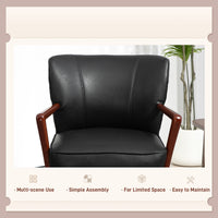 Accent Chair, Modern Armchair, Faux Leather Upholstered Living Room Chair with Wood Legs and Wide Padded Seat, Black