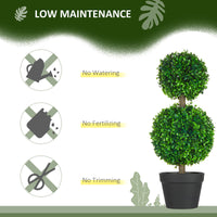 Artificial Boxwood Topiary Tree Set of 2, Faux Boxwood Ball Trees in Pot, Fake Plant for Indoor Outdoor Decor, Green