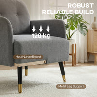 Accent Chair Modern Tufted with Metal Legs Upholstered Reading Armchair for Living Room Grey