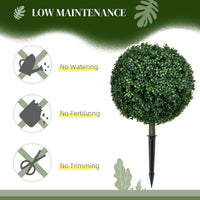 Artificial Boxwood Trees w/ Ground Stake, Set of 2 Ball Shaped Topiary Trees for Home Office & Living Room, UV Resistant