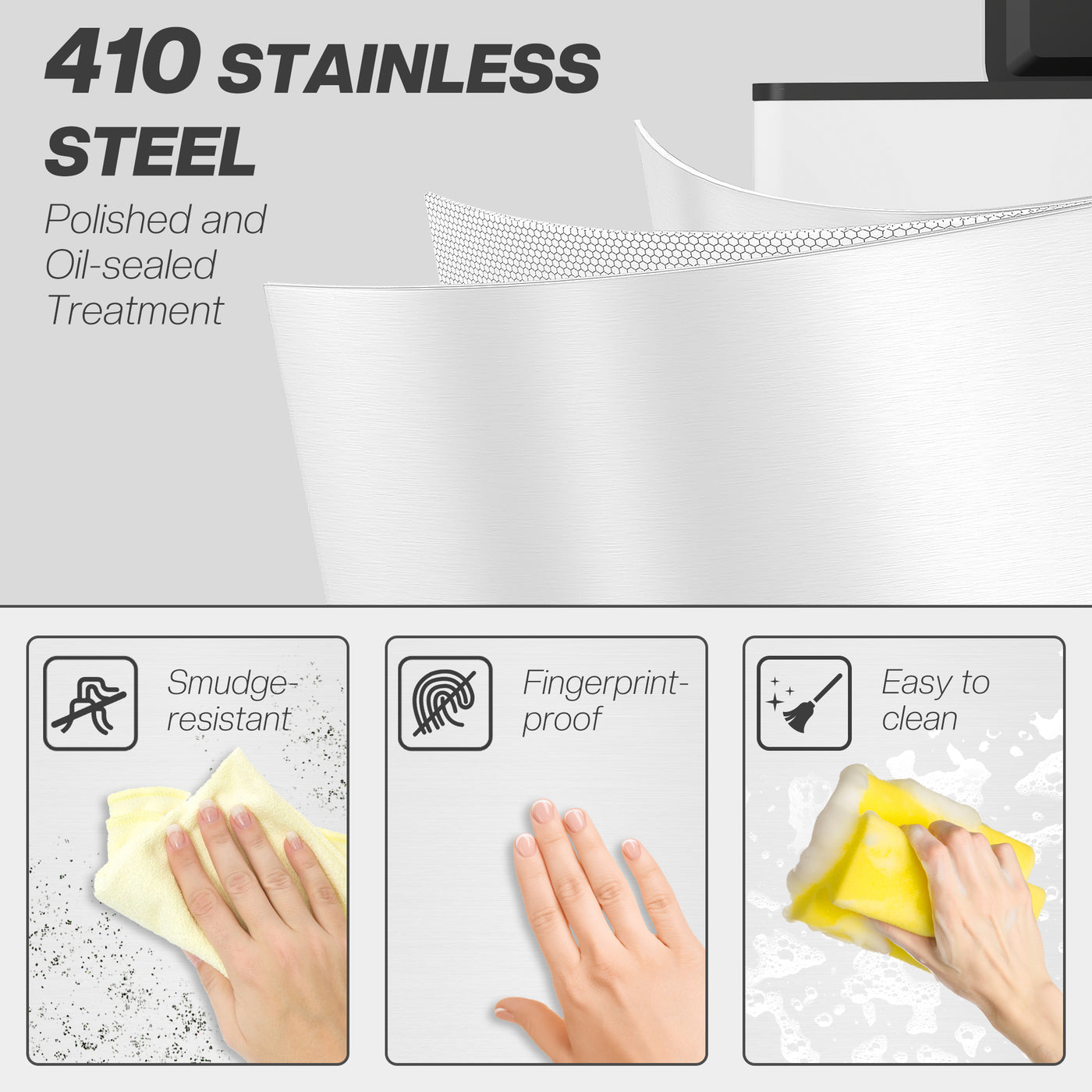 5.3 gal/20 L Stainless Steel Kitchen Garbage Can with Soft-close Lid, Foot Pedal, Fingerprint-Proof, White