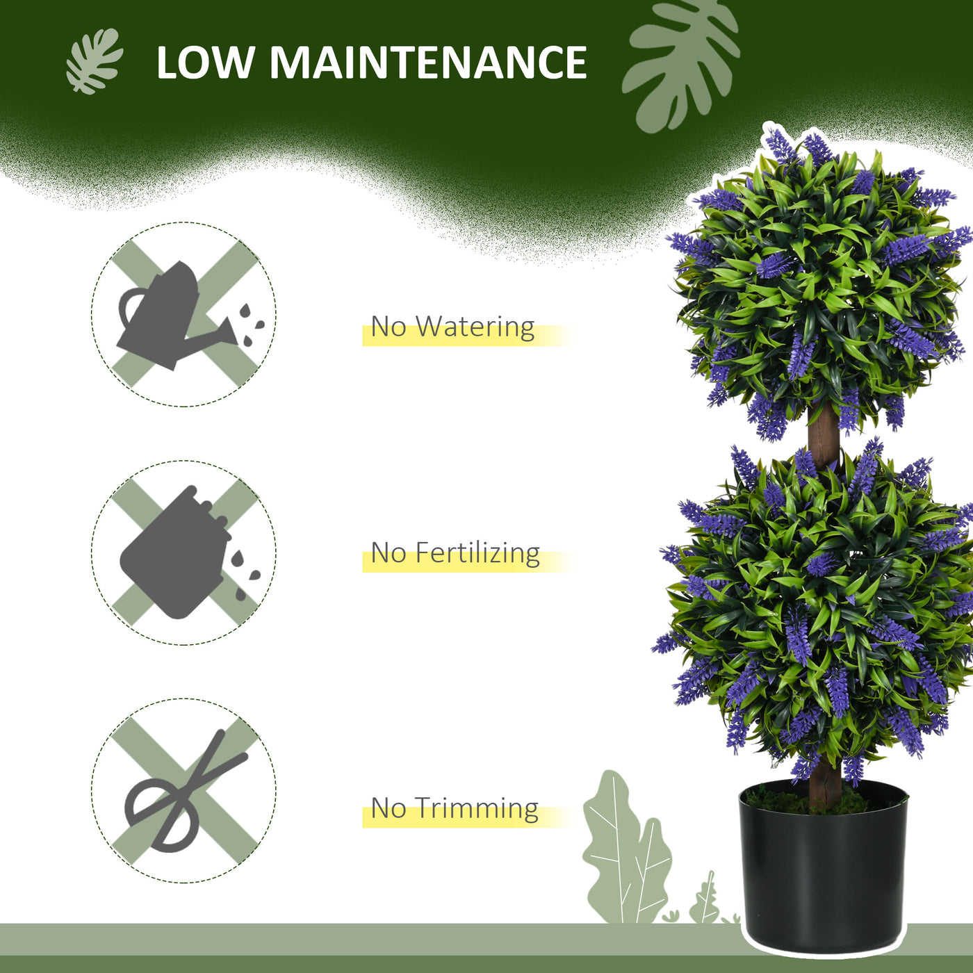 2.3ft Set of 2 Artificial Plants, Lavender Flowers Ball Trees with Pot, for Home Indoor Outdoor Decor