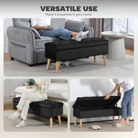 Storage Ottoman with Lid, Velvet Upholstered Storage Bench with Wood Legs for Living Room, Black