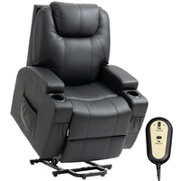 Power Lift Recliner Chair for Elderly, PU Leather Lift Chair with Thick and High Back, Footrest, Remote, Side Pockets, Cup Holders, Reclining Sofa for Living Room, Black