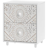 Mid-Century Bedside Table, Nightstand with 2 Drawers, Side End Table for Bedroom, White