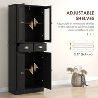 61" Kitchen Pantry Cabinet, Freestanding Farmhouse Buffet Storage Cabinet with Soft Close Glass Doors and Adjustable Shelves, Black