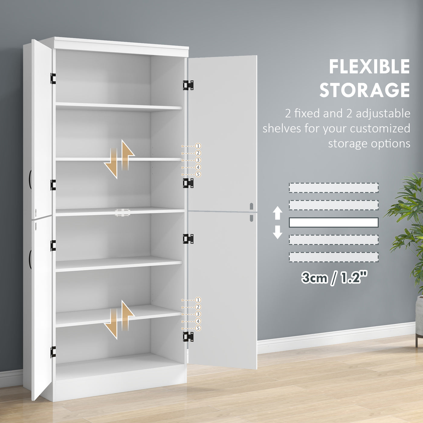 70" 4-Door Storage Cabinet, Freestanding Pantry Cabinet with Adjustable Shelves for Living Room, White