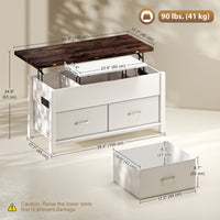 Lift Top Coffee Table, Center Table with 3 Hidden Compartments, 2 Fabric Drawers, Expandable Top and Charging Station