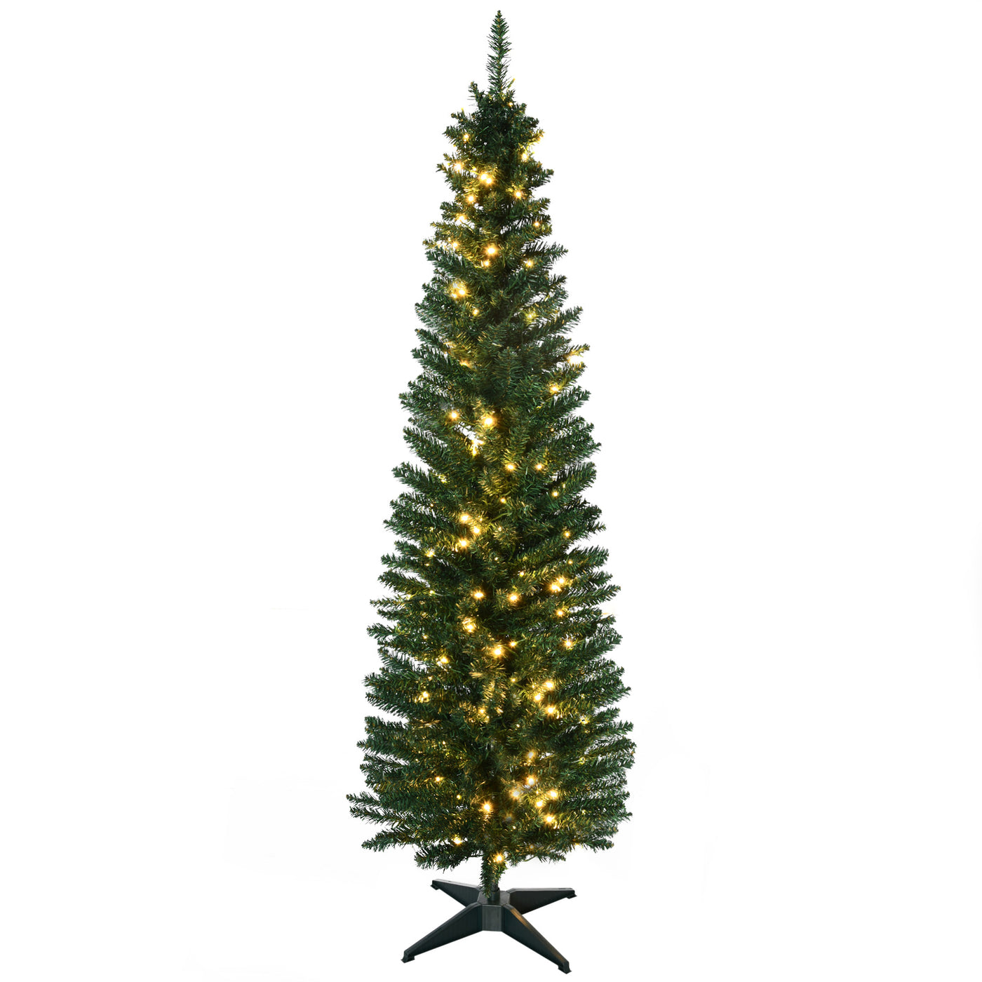 6' Pre Lit Artificial Pencil Christmas Trees, Xmas Tree with Realistic Branches and Warm White LED Lights, Green