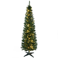 6' Pre Lit Artificial Pencil Christmas Trees, Xmas Tree with Realistic Branches and Warm White LED Lights, Green