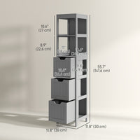 Narrow Bathroom Cabinet with 3 Drawers and 2 Tier Shelf, Tall Cupboard Freestanding Linen Tower, Grey