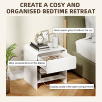 Nightstand Set of 2, Modern Bedside Table with Rounded Corners, Nightstand with Drawer and Open Shelf, Distressed White