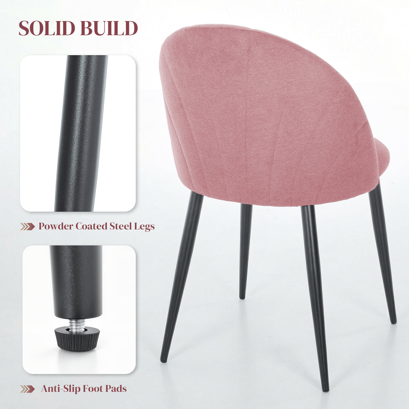 Modern Dining Chairs Set of 4, Upholstered Dining Room Chairs with Metal Legs, Shell Backrest, Padded Seat, Pink