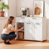 Sideboard Buffet Cabinet, Modern 40" Coffee Bar Cabinet with Wide Drawer, 3 Doors and 2 Adjustable Shelves, White