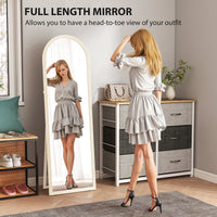 64" x 21" Full Length Mirror, Free Standing, Leaning or Wall, Arched Full Body Mirror with Faux Stone Frame, White