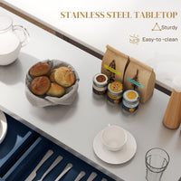 Rolling Kitchen Island with Stainless Steel Top, Kitchen Trolley with 2 Drawers, Cabinets, Towel/Spice/Knife Rack, Blue