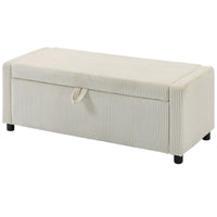 Storage Ottoman, Upholstered Corduroy End of Bed Bench with Thick Padding, Storage Bench for Bedroom, Beige