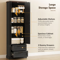71" Tall Kitchen Pantry Cabinet, Farmhouse Kitchen Storage Cabinet with 2 Drawer and Adjustable Shelves, Black
