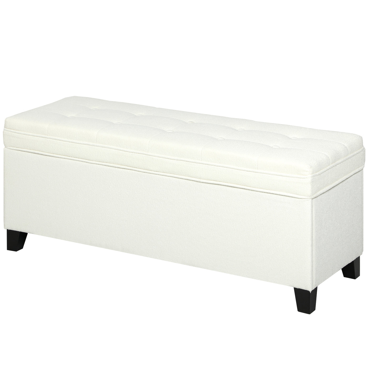 Storage Ottoman Bench, Foot Rest with Safety Hinges, 47 Inches Linen Storage Chest for Living Room, Cream White
