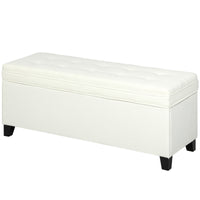 Storage Ottoman Bench, Foot Rest with Safety Hinges, 47 Inches Linen Storage Chest for Living Room, Cream White