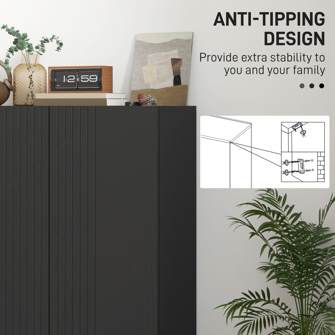 Shoe Storage Cabinet with Adjustable Shelves and Soft-Close Hinges, for 15-20 Pairs of Shoes, Black