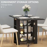 Folding Dining Table with Storage, Drop Leaf Kitchen Table for Small Spaces, Black