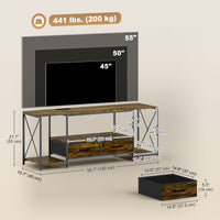 Industrial TV Stand for up to 55 Inch TV, TV Console with Charging Station and RGB LED Lights, Rustic Brown