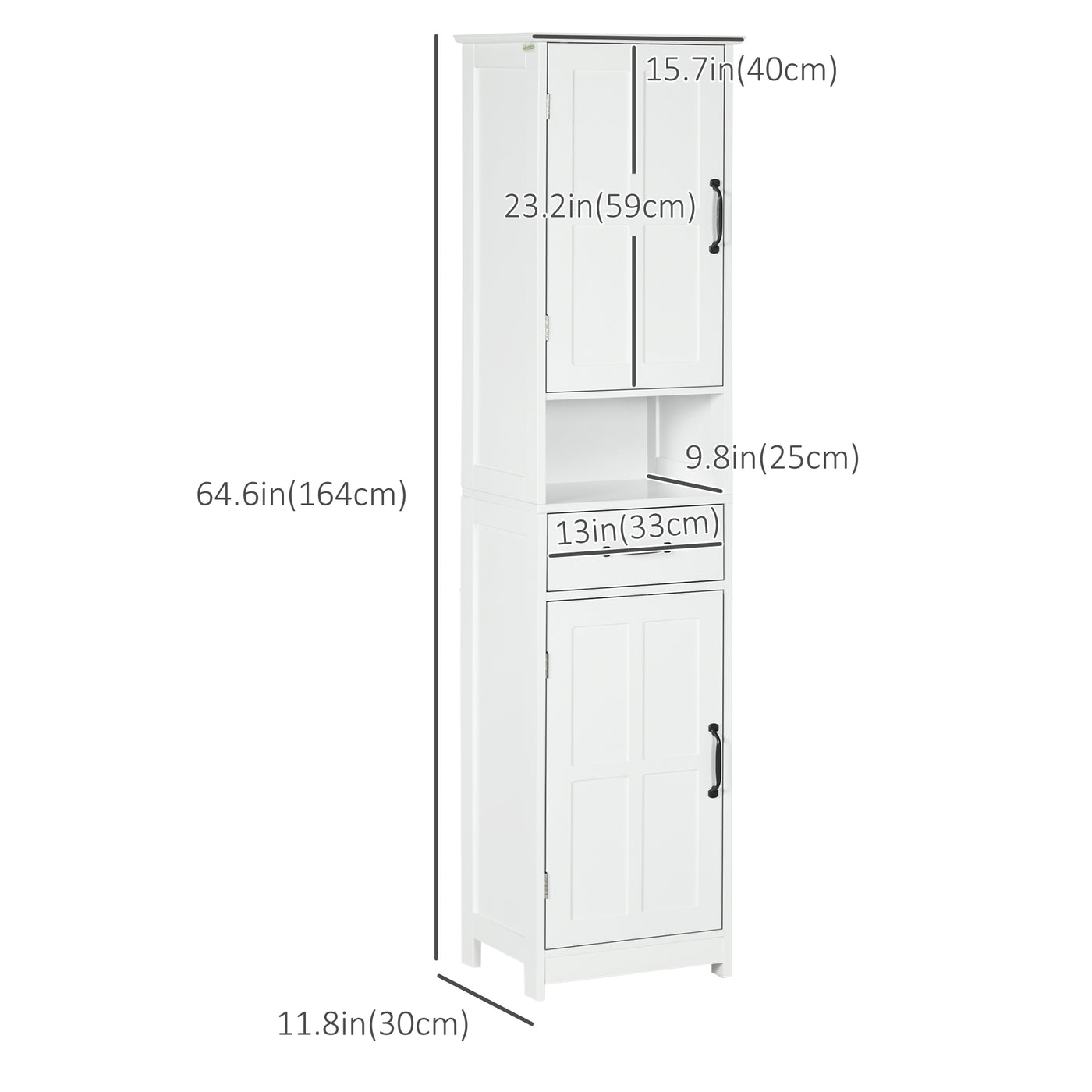 Modern Bathroom Cabinet, Narrow Bathroom Vanities with Open Shelf Drawer Recessed Doors and Adjustable Shelves White