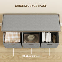 Shoe Storage Bench with Seat, Entryway Bench Seat with Cushion, 3 Fabric Drawers for Hallway, Washed Grey