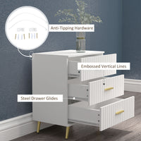 3 Drawer Cabinet, Drawer Chest for Bedroom, Chest of Drawers with Aluminium Legs and Gold Handles, White