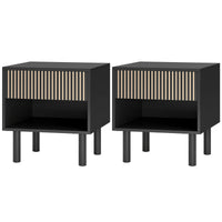 Modern Bedside Table with Drawer and Open Shelf, Sofa Side Table for Bedroom Living Room, Set of 2, Black