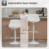 Counter Height Bar Stools Set of 2, Streamlined Bar Chairs with Adjustable Height and Swivel PU Leather Seat, White