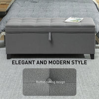 Storage Ottoman Bench, Foot Rest with Safety Hinges, 47 Inches Linen Storage Chest for Living Room, Dark Grey