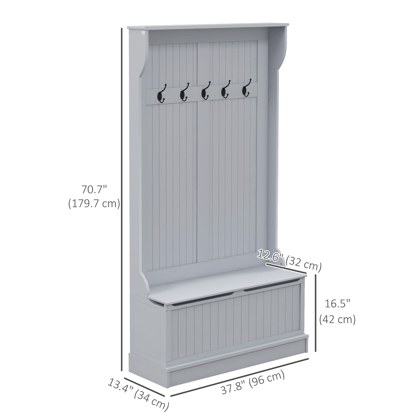 4-In-1 Hall Tree with Coat Rack, Top Shelf, Shoe Storage and Bench Seat, Entryway Bench with 5 Hooks, Grey