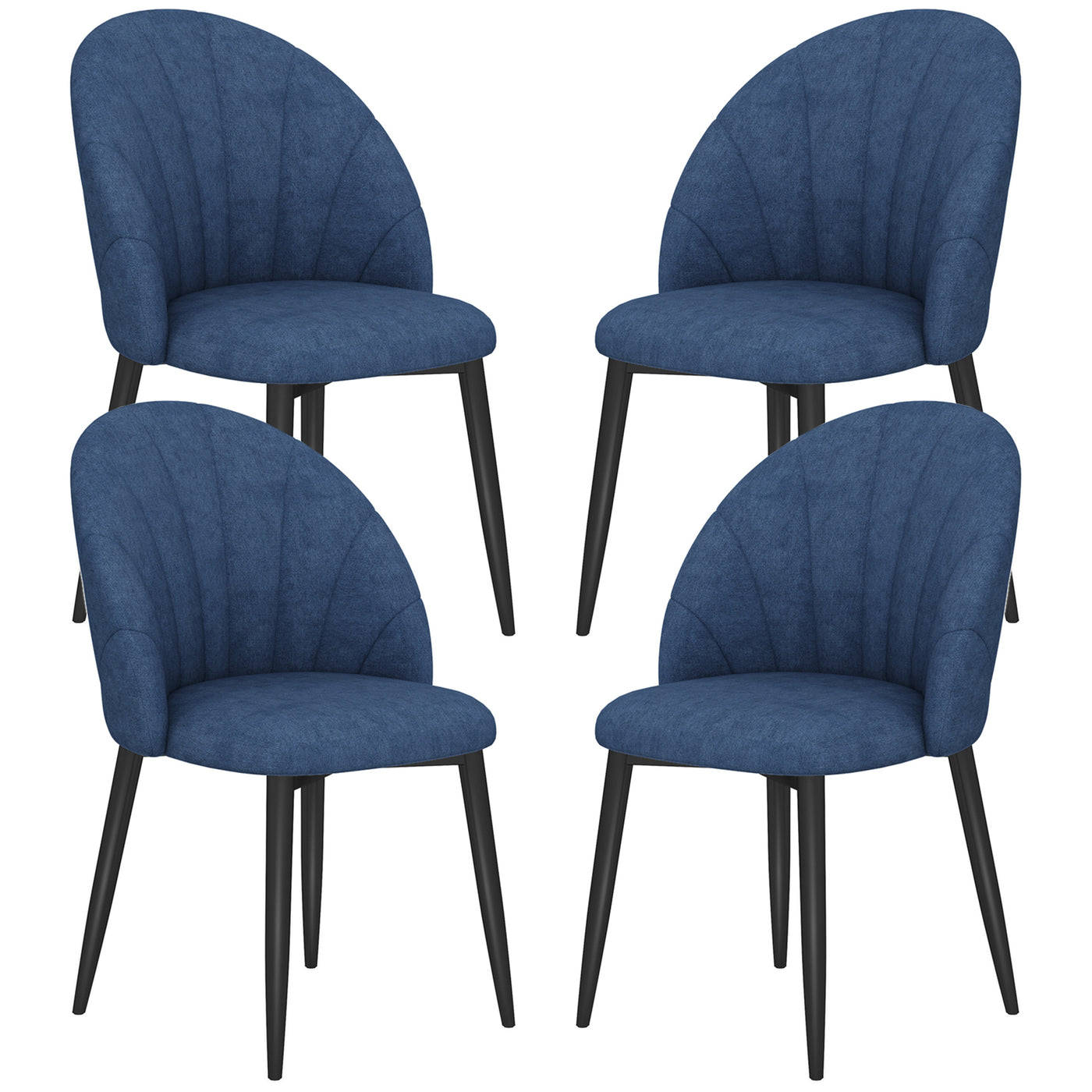 Modern Dining Chairs Set of 4, Upholstered Dining Room Chairs with Metal Legs, Shell Backrest, Padded Seat, Blue