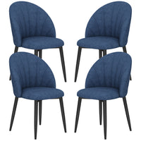Modern Dining Chairs Set of 4, Upholstered Dining Room Chairs with Metal Legs, Shell Backrest, Padded Seat, Blue
