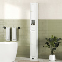 Tall Bathroom Cabinet, Modern Slim Bathroom Storage with Arched Doors, Drawer and Open Shelf, Narrow Storage, White