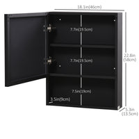 Bathroom Medicine Cabinet, Wall-Mounted Mirror Cabinet with Single Door, Storage Shelves and Stainless Steel Frame for Laundry Room, Black