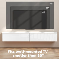 Wall Mounted TV Stand, Floating TV Cabinet with Storage, for TVs up to 80", High Gloss Effect, White