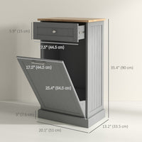 Kitchen Tilt Out Trash Bin Cabinet, Free Standing Recycling Cabinet, Trash Can Holder with Drawer, Grey