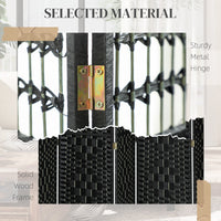 8 Panel Folding Room Divider, Portable Privacy Screen, Wave Fiber Room Partition for Home Office, Black