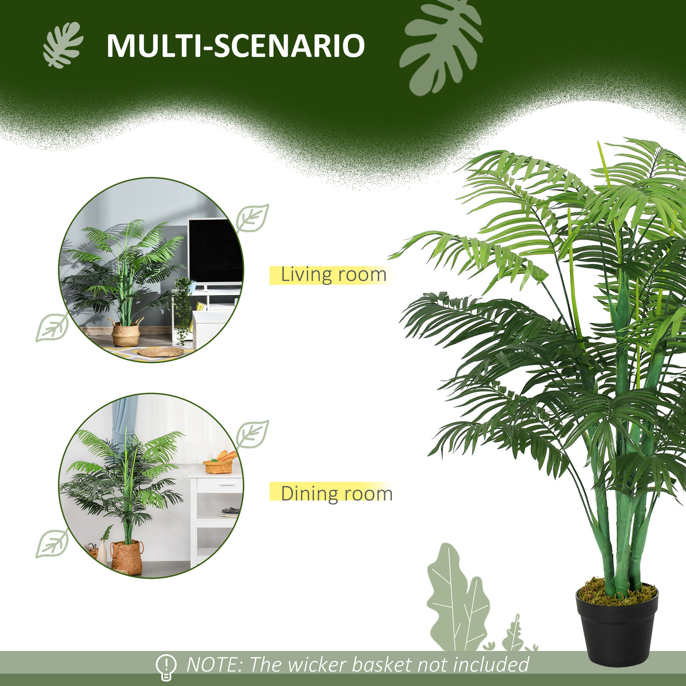 4FT Artificial Palm Tree, Fake Tropical Tree with Lifelike Leaves, Faux Plant in Pot for Indoor Decoration, Green