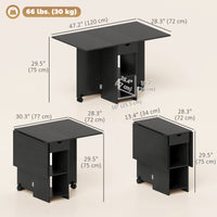 Folding Dining Table with Storage, Drop Leaf Kitchen Table with Drawer and Shelves for Small Spaces, Black