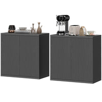 Sideboard Buffet Cabinet Set of 2, Kitchen Cabinet with Soft-Close Door and Adjustable Shelves, Distressed Black Grey