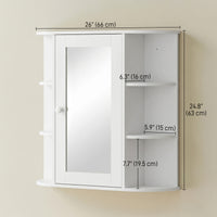 Mirrored Bathroom Wall Cabinet Wall Mounted Medicine Cabinet with Door & Shelves, White