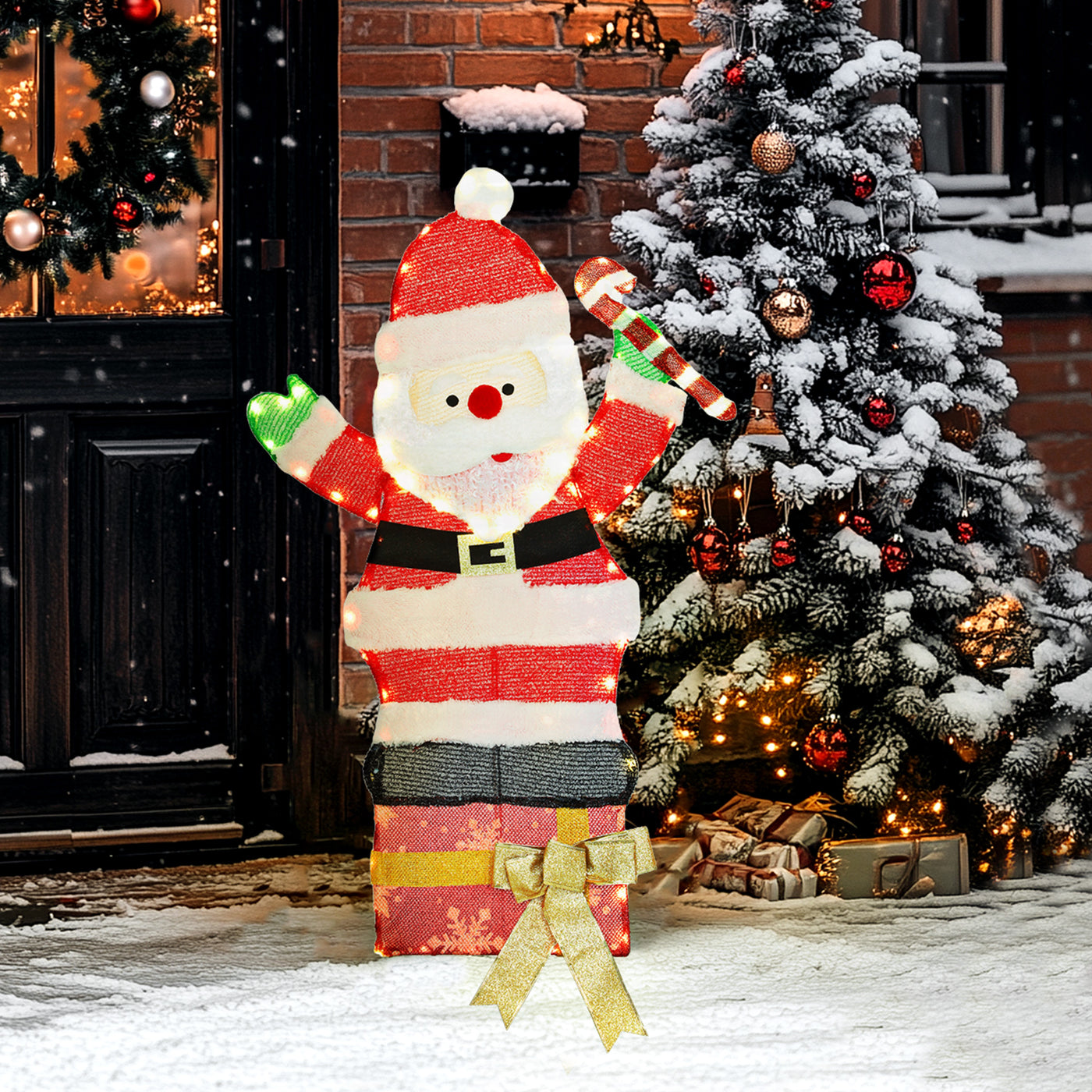 3ft Lighted Santa Claus, Light Up Christmas Decor with 97 LEDs, Stakes and Zip Ties, IP44 Waterproof for Indoor Outdoor