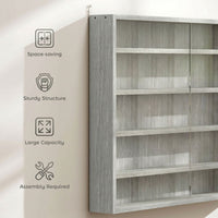 5-Tier Display Cabinet, Shot Glass Display Case, Glass Curio Cabinet with 2 Glass Doors and 4 Adjustable Shelves, Grey